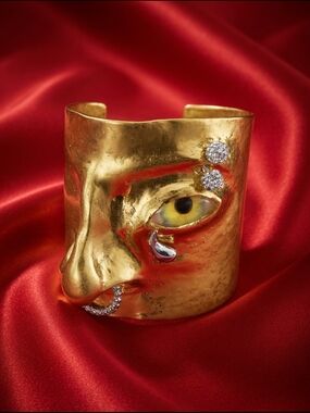 Sculptural Face Cuff Bracelet with Crystal Accents